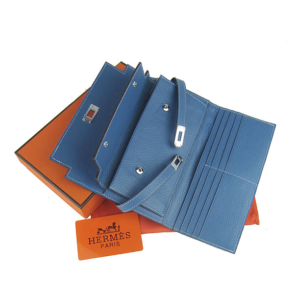 High Quality Hermes Kelly Long Clutch Bag Blue H009 Replica